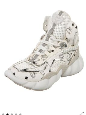 MCM White and Silver Logo-Accent High-Top Sneaker